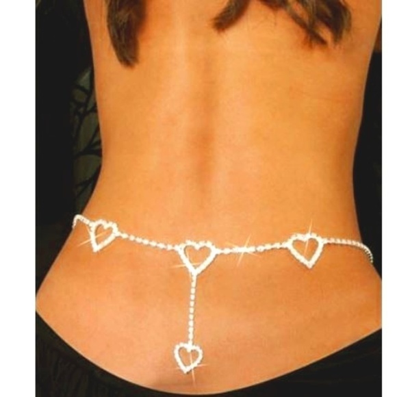 Rhinestone Heart Waist Body Chain (Silver) - Picture 1 of 3